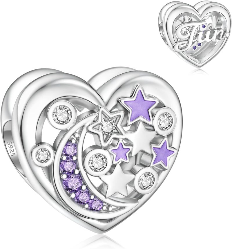 DALARAN Birthstone Charms for Charms Bracelet 925 Sterling Silver Heart Bead Happy Birthday Charms for Women - Image 1